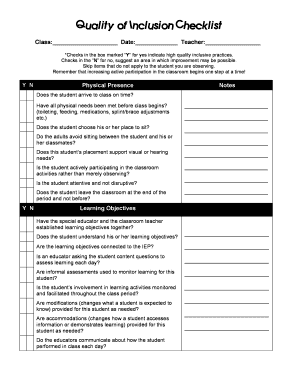 Quality of Inclusion Checklist