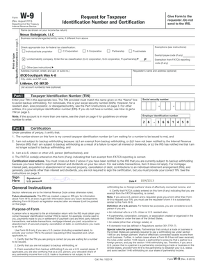W-9 Taxpayer Identification and Certification Form