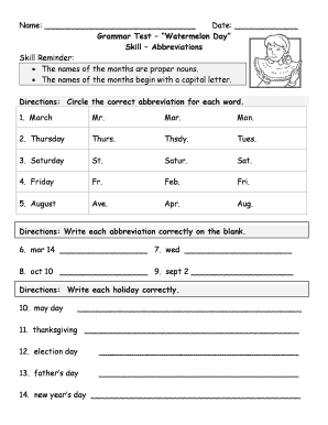Grammar Test Abbreviations