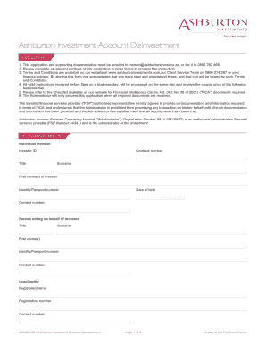 Ashburton Investment Account Disinvestment Form