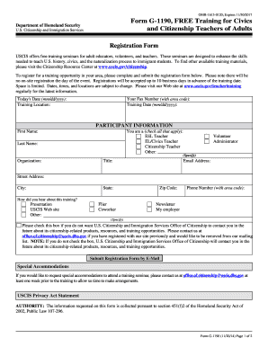 USCIS Teacher Training Registration Form