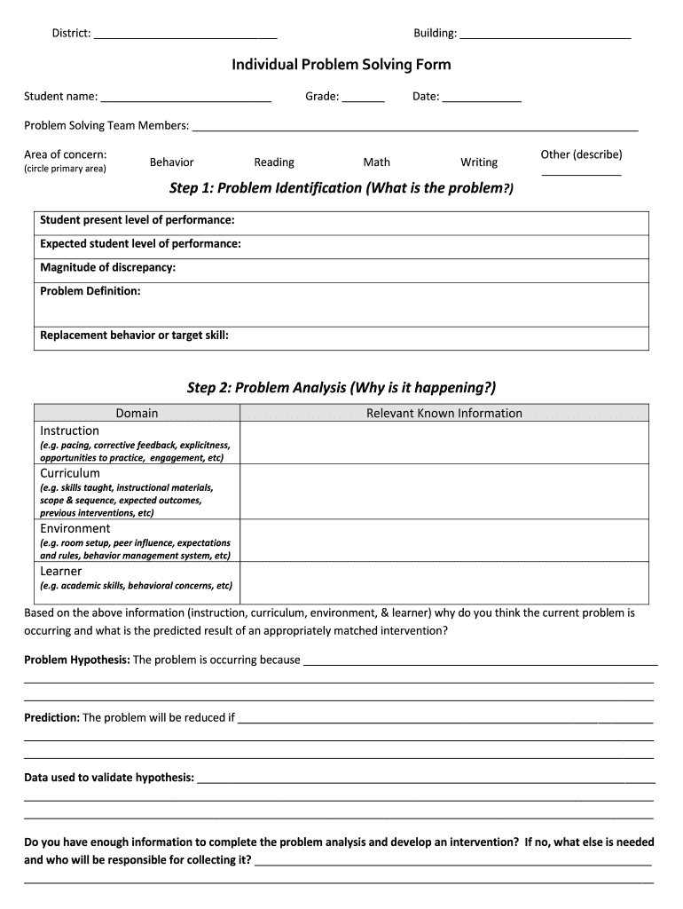 Fillable Online oregonrti Individual Problem Solving Form Step 1 ...