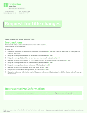 Desjardins Policyowner Change Form