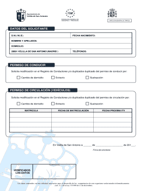 Formulario de modificación del permiso de conducir y matrícula de vehículo