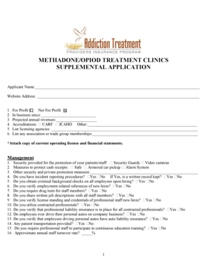Methadone/Opiod Treatment Clinic Supplemental Application