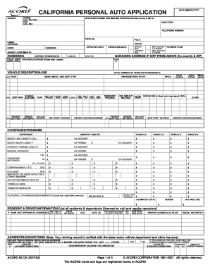 California Personal Auto Insurance Application