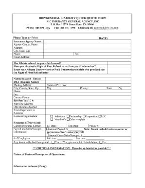 General Liability Quick Quote Form