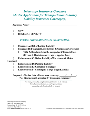 Transportation Industry Liability Insurance Application