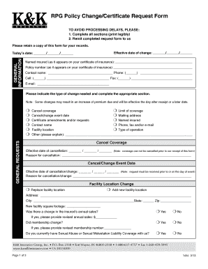 RPG Policy Change/Certificate Request Form