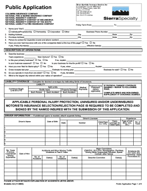 Public Application for Transportation Insurance