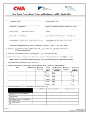 Real Estate Errors and Omissions Liability Application