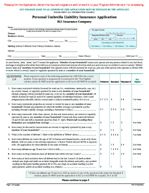 Personal Umbrella Liability Insurance Application