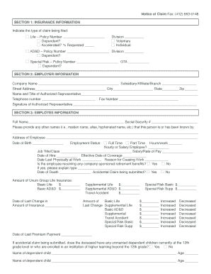 Unum Life Accidental Death and Dismemberment Claim Form