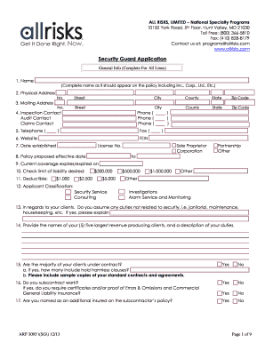 Security Guard Application Form