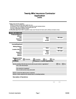 Twenty Mile Insurance Contractor Application
