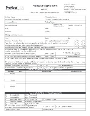 Nightclub Insurance Application