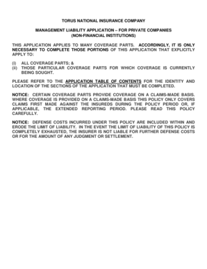 Management Liability Application for Private Companies