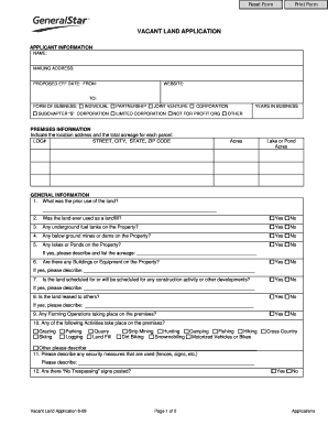 Vacant Land Application Form
