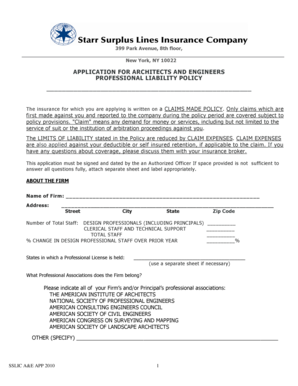 Architects and Engineers Professional Liability Policy Application