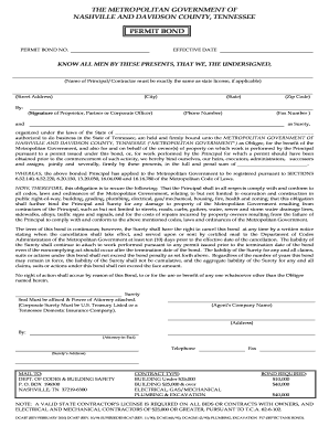 Permit Bond for Nashville and Davidson County