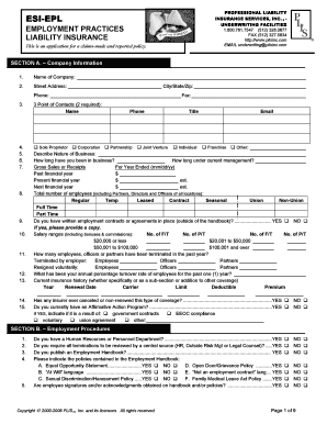 Employment Practices Liability Insurance Application