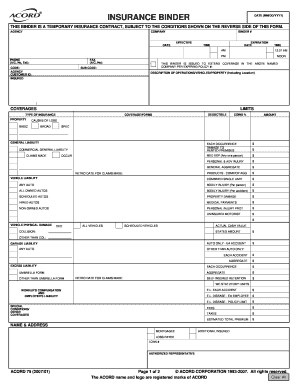 Insurance Binder Form