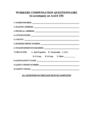 Workers Compensation Questionnaire