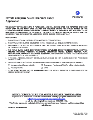 Private Company Select Insurance Policy Application