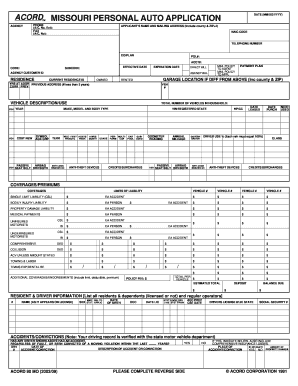 Missouri Personal Auto Insurance Application