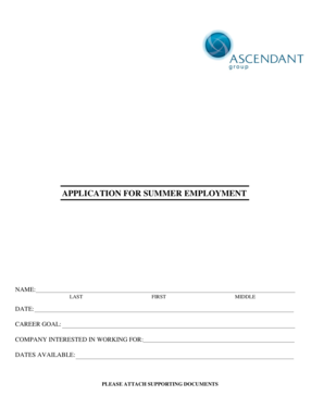 Application for Summer Employment