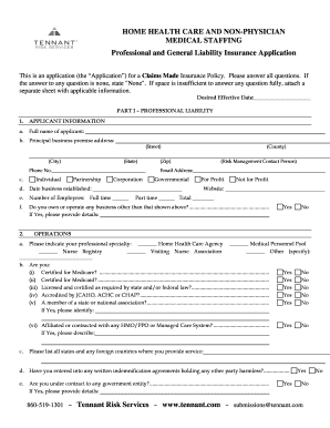 Professional and General Liability Insurance Application
