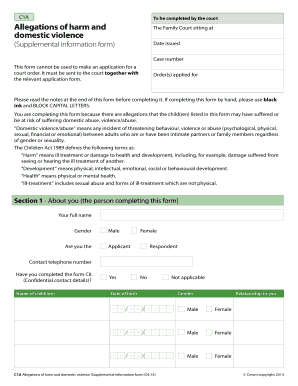 C1A Allegations of Harm and Domestic Violence Form