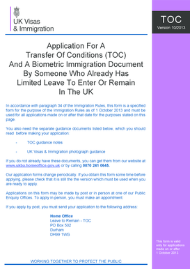 UK Transfer of Conditions Application