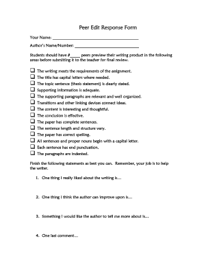 Peer Edit Response Form