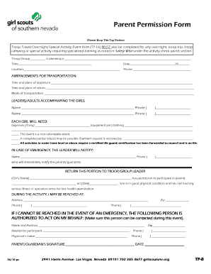 Parent Permission Form for Girl Scouts Activity