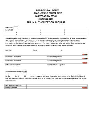 Bail Bond Authorization Form