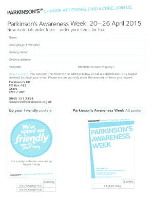 Parkinson's Awareness Week Materials Order Form