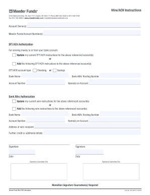 Meeder Funds Wire/ACH Instructions Form