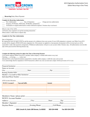 ACH Origination Authorization Form