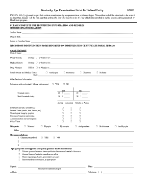 Kentucky School Entry Eye Examination Form