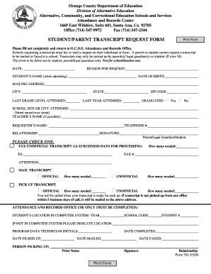Student Transcript Request Form