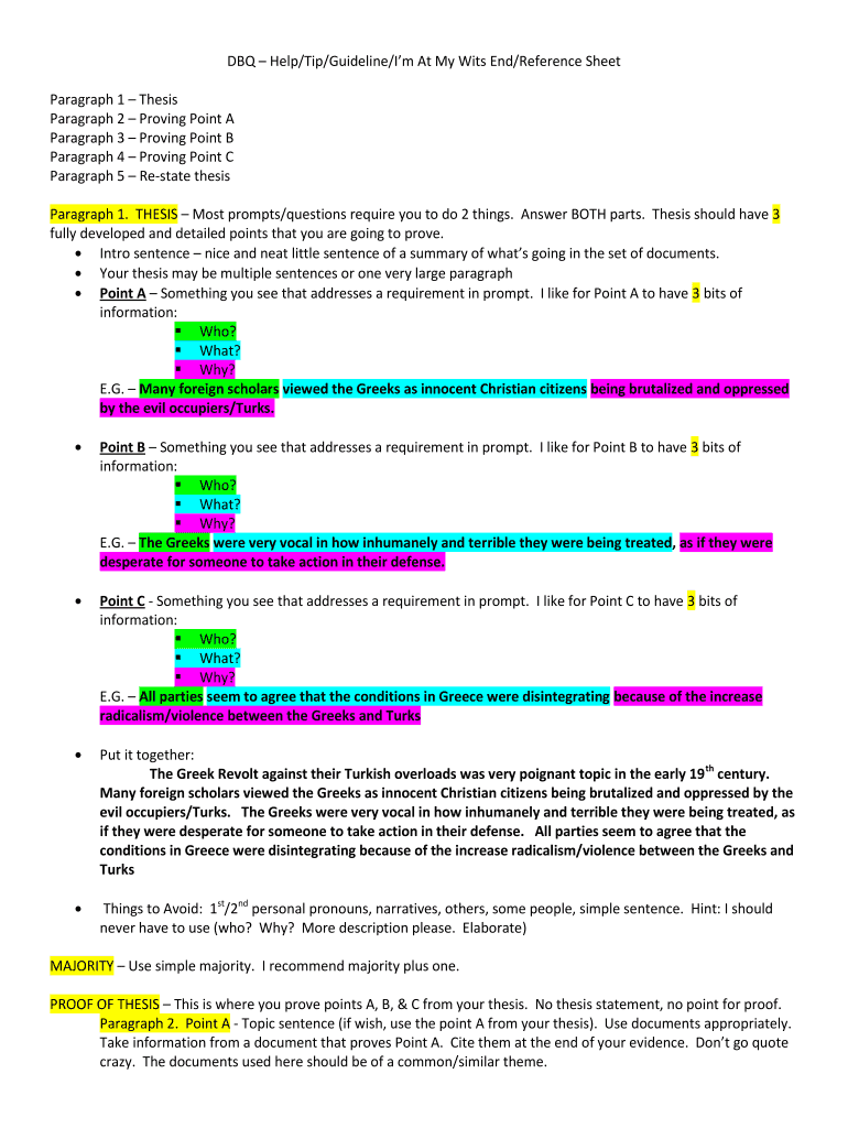 Fillable Online DBQ HelpTipGuidelineIm At My Wits EndReference Sheet ...