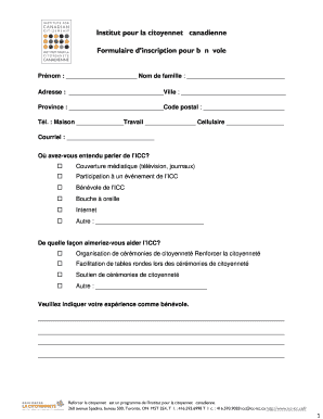 Formulaire d’inscription pour bénévole