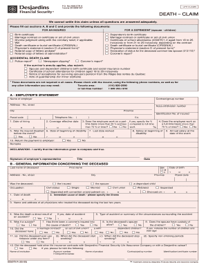 Formulaire de réclamation pour décès