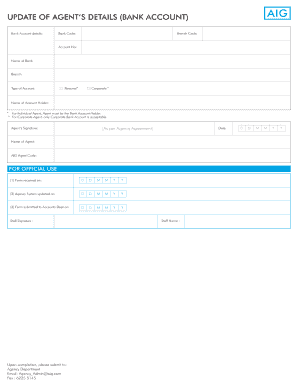 Update of Agent's Bank Account Details