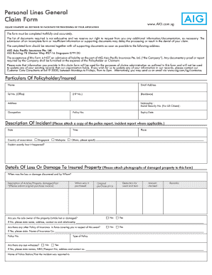 AIG Singapore Personal Lines General Claim Form
