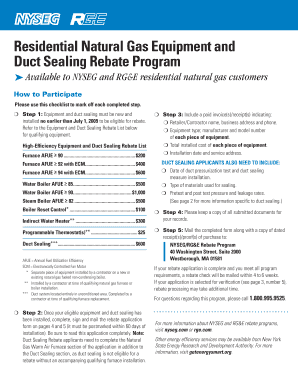 Residential Natural Gas Equipment and Duct Sealing Rebate Application