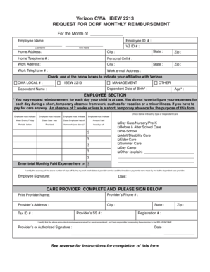 Verizon CWA IBEW 2213 DCRF Monthly Reimbursement