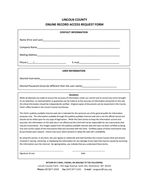 Lincoln County Online Record Access Request Form