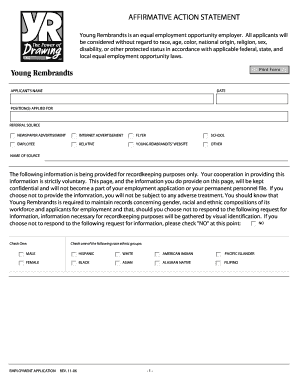 Young Rembrandts Employment Application Form